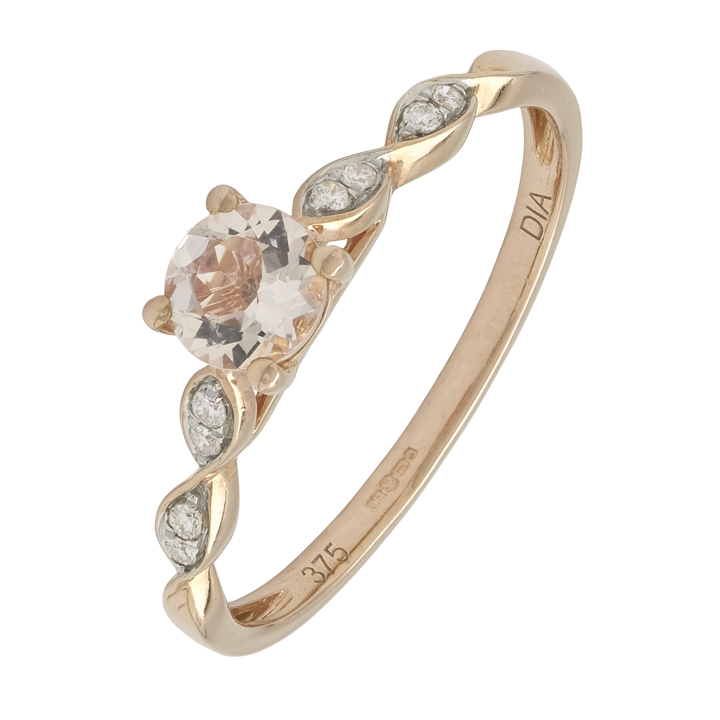 9ct Rose Gold 0.04ct Diamond and Morganite Ring Size P Approx 1.5g Preowned