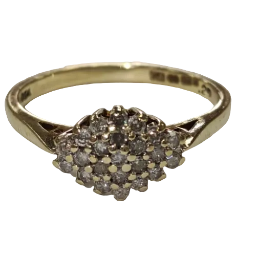9ct Gold Diamond Cluster Ring Size M.5 Approx 1.8g Preowned