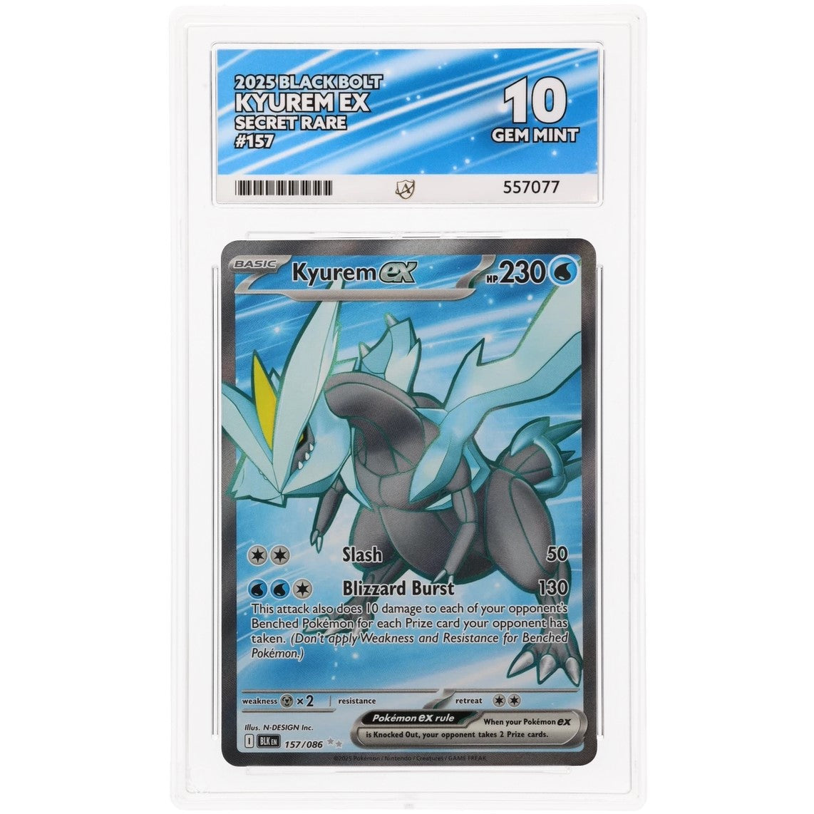 2025 Pokemon Black Bolt Kyurem EX Secret Rare 157/086 Ace Gem Mint 10 Preowned