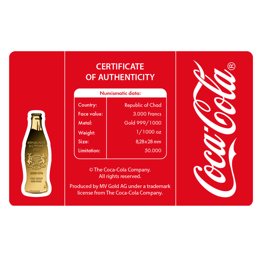 Coca Cola Bottle Coin Card - Gold Gift