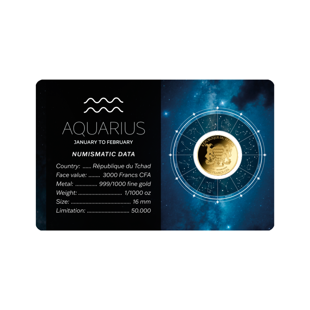 Zodiac Aquarius Coin Card 999/1000 1/1000oz - Gold Gift