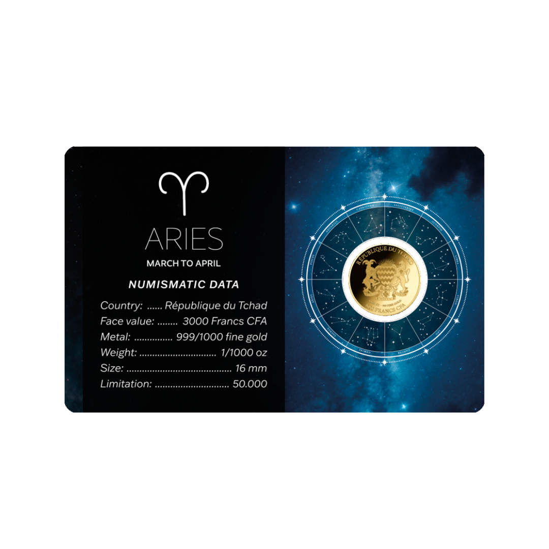 Zodiac Aries Coin Card 999/1000 1/1000oz - Gold Gift