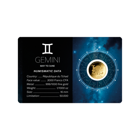 Zodiac Gemini Coin Card 999/1000 1/1000oz - Gold Gift