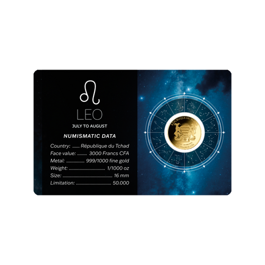 Zodiac Leo Coin Card 999/1000 1/1000oz - Gold Gift