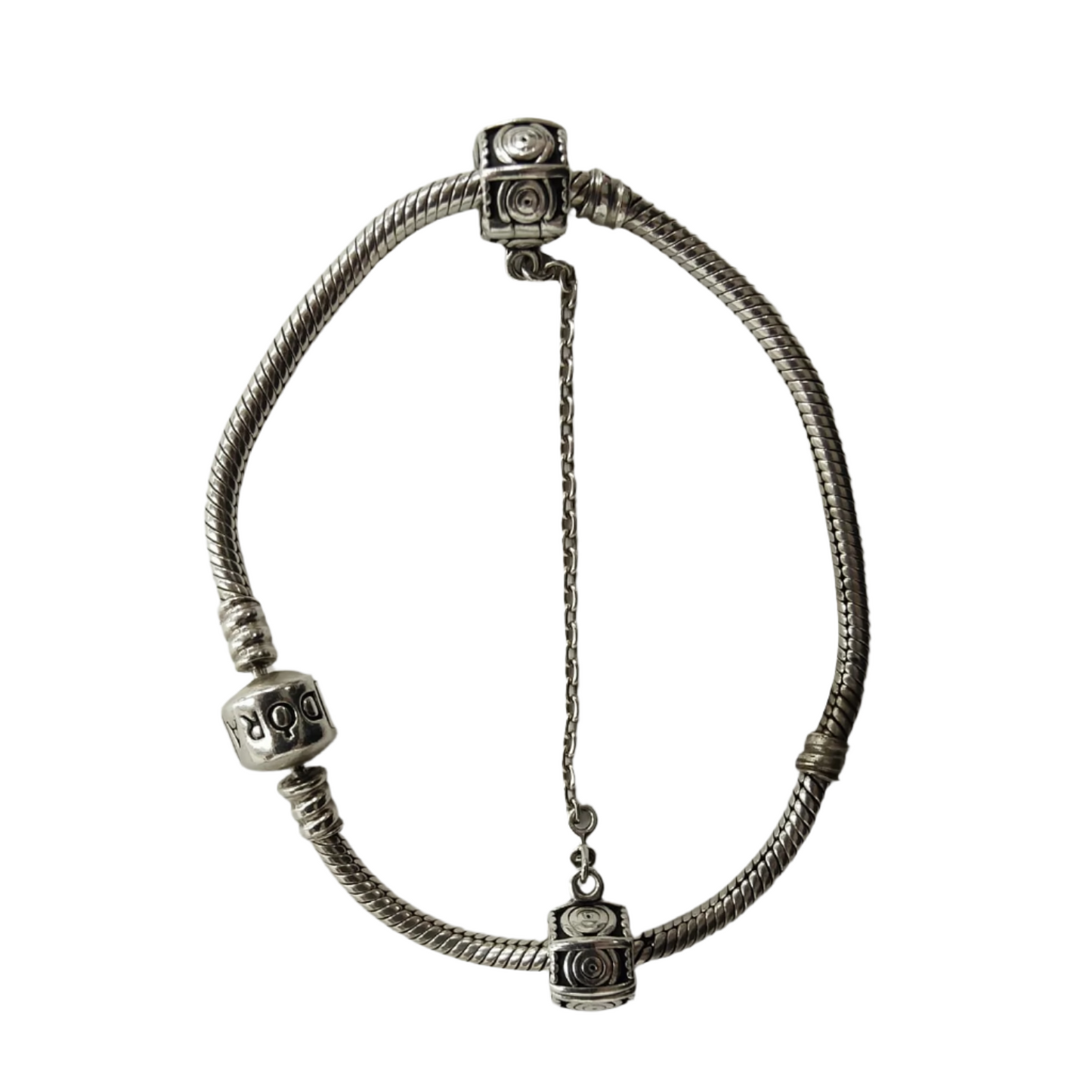 925 Silver Pandora Bracelet With Saftey Chain 20.1g Preowned