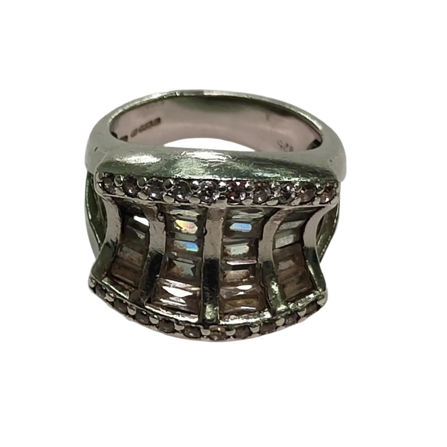 925 Silver Pave Crystal Ring 9g Preowned