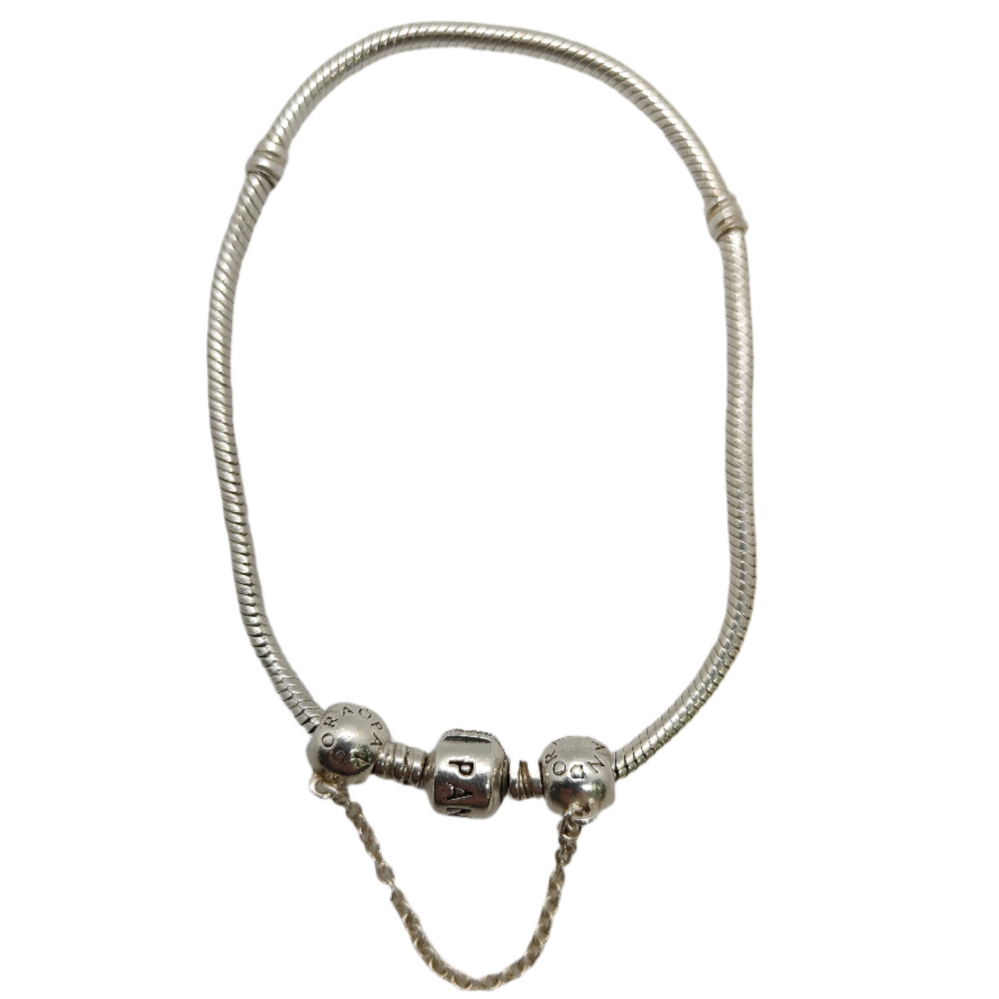 925 Silver Pandora Bracelet With Saftey Chain 22.7g Preowned