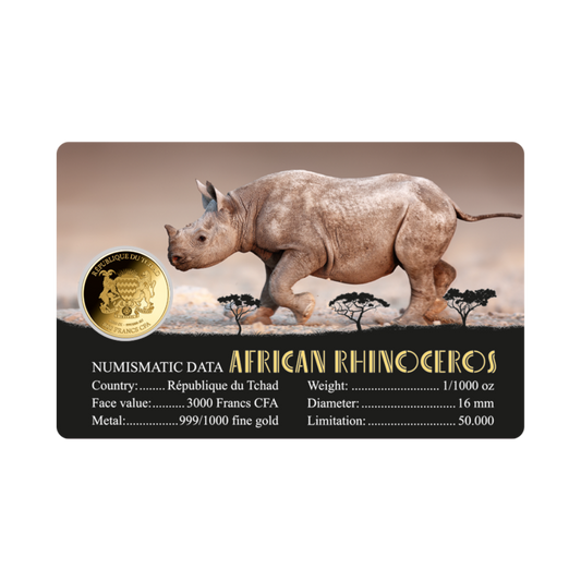 American Rhinoceros Coin Card 999/1000 1/1000oz - Gold Gift Preowned
