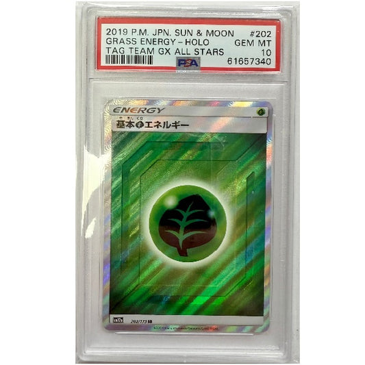 2019 Pokemon Sun & Moon Grass Energy Holo 202/173 PSA Gem Mint 10 Preowned