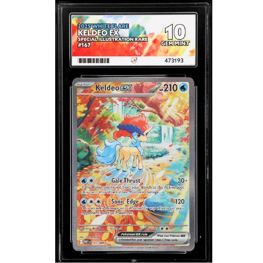 2025 Pokemon White Flare Keldeo Ex 167/086 ACE 10 Gem Mint Preowned
