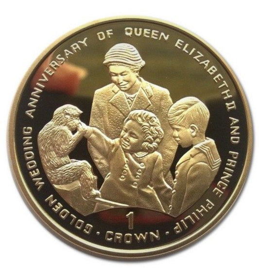 Queen Elizabeth II "1 Crown" Golden Wedding Monkey 1997 Coin Preowned
