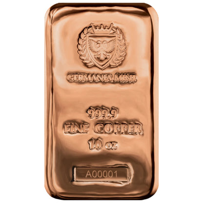 Germania Mint Copper Cast 10oz Bullion Bar 999.9