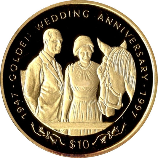 Republic Of Liberia "10 Dollars" Golden Wedding 1997 Coin Preowned