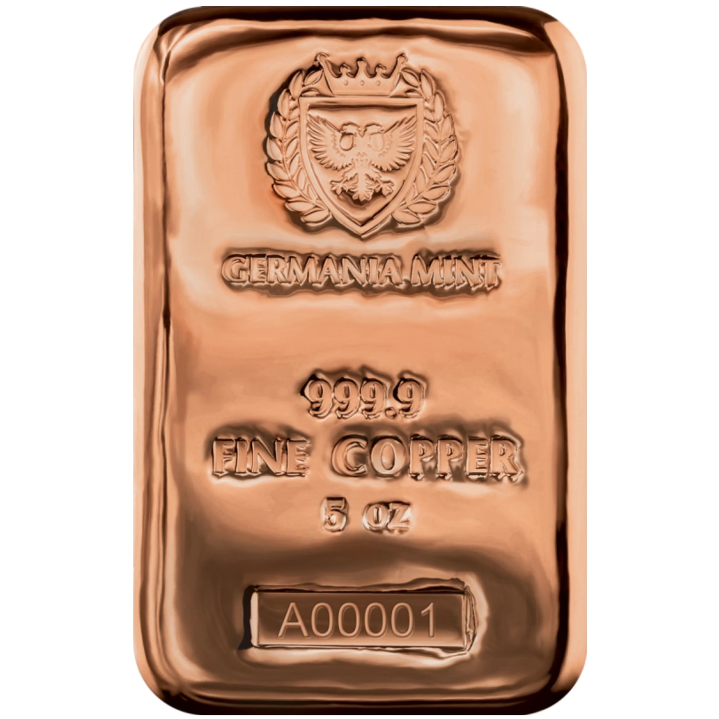 Germania Mint Copper Cast 5oz Bullion Bar 999.9