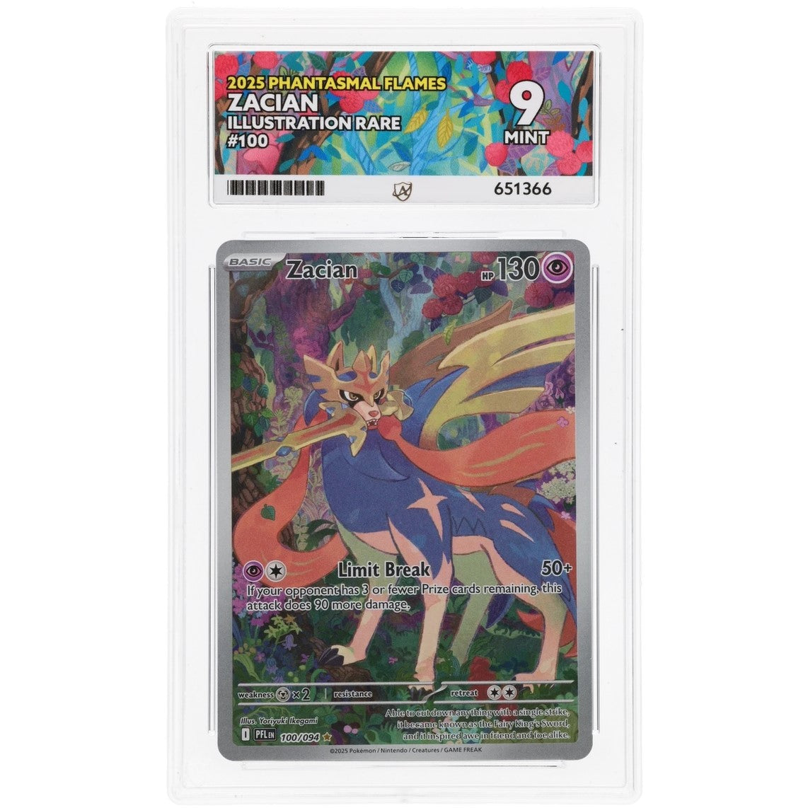 2025 Phantasmal Flames Zacian Illustration Rare 100/094 Ace Mint 9 Preowned