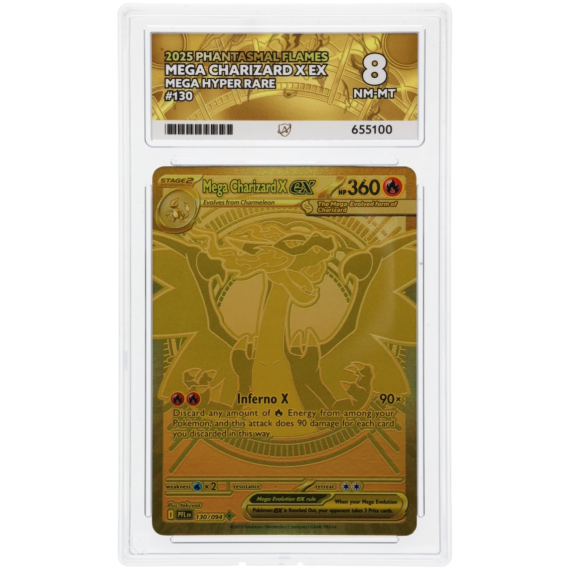 2025 Pokemon Phantasmal Flames Mega Charizard X EX 130/094 ACE Near Mint 8 Preowned