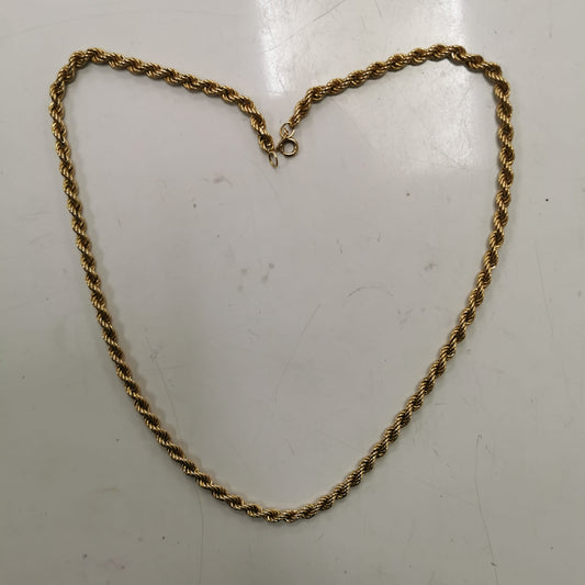 9ct Gold Rope Twist Necklace 20" Approx 9g Preowned