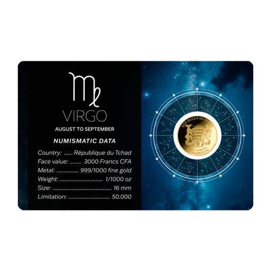Zodiac Virgo Coin Card 999/1000 1/1000oz - Gold Gift Preowned