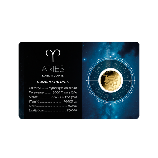 Zodiac Aries Coin Card 999/1000 1/1000oz - Gold Gift