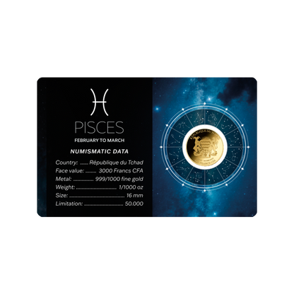 Zodiac Pisces Coin Card 999/1000 1/1000oz - Gold Gift
