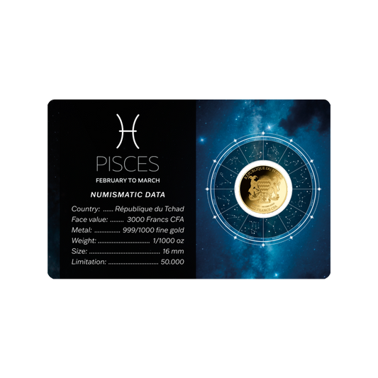 Zodiac Pisces Coin Card 999/1000 1/1000oz - Gold Gift