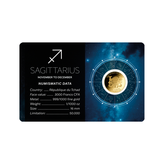 Zodiac Sagittarius Coin Card 999/1000 1/1000oz - Gold Gift Preowned