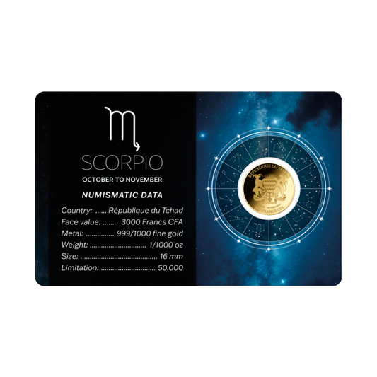 Zodiac Scorpio Coin Card 999/1000 1/1000oz - Gold Gift Preowned