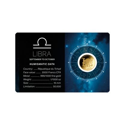 Zodiac Libra Coin Card 999/1000 1/1000oz - Gold Gift