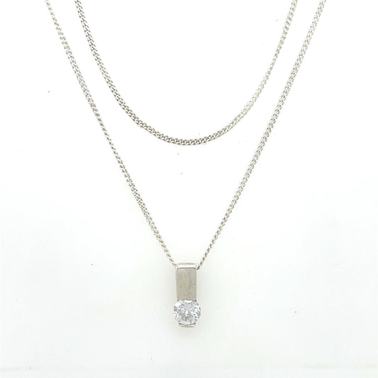 925 Silver Chain With Cubic Zirconia Pendent 2.9g 16" Grade B Preowned