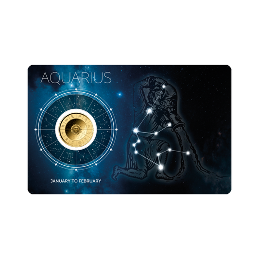 Zodiac Aquarius Coin Card 999/1000 1/1000oz - Gold Gift