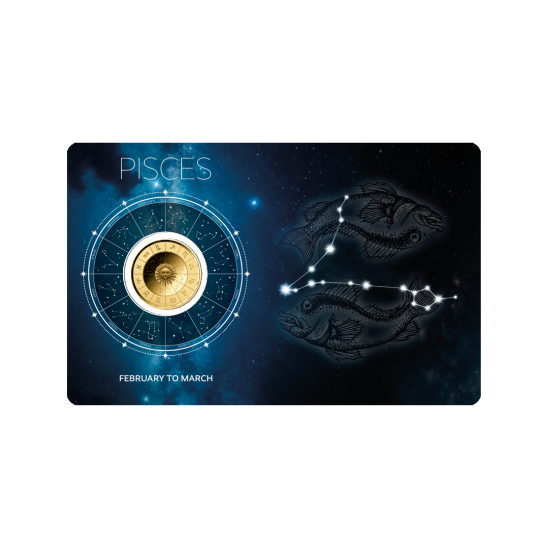 Zodiac Pisces Coin Card 999/1000 1/1000oz - Gold Gift