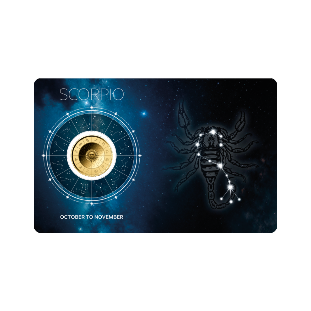 Zodiac Scorpio Coin Card 999/1000 1/1000oz - Gold Gift Preowned