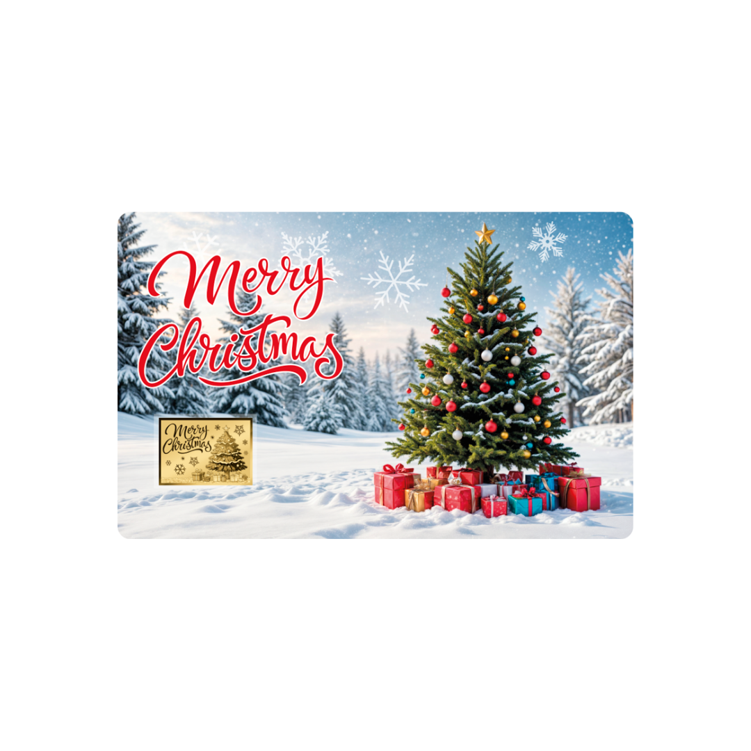 Merry Christmas Tree Coin Card - Gold Gift