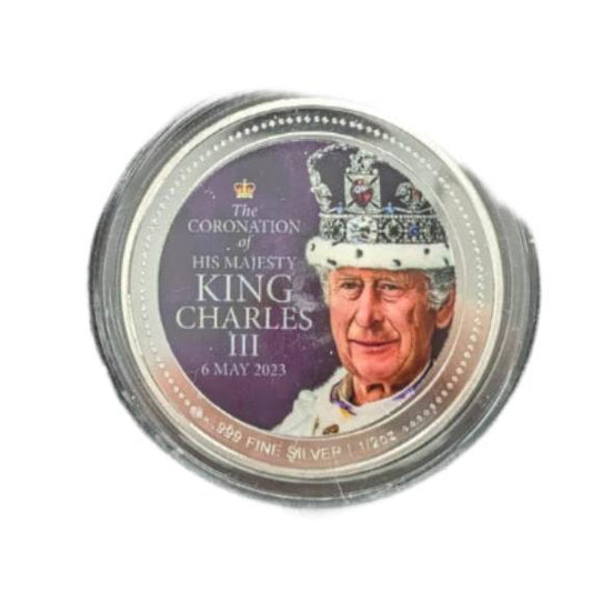 999 Silver King Charles III The Coronation of His Majesty Colourised 0.5oz Coin Preowned