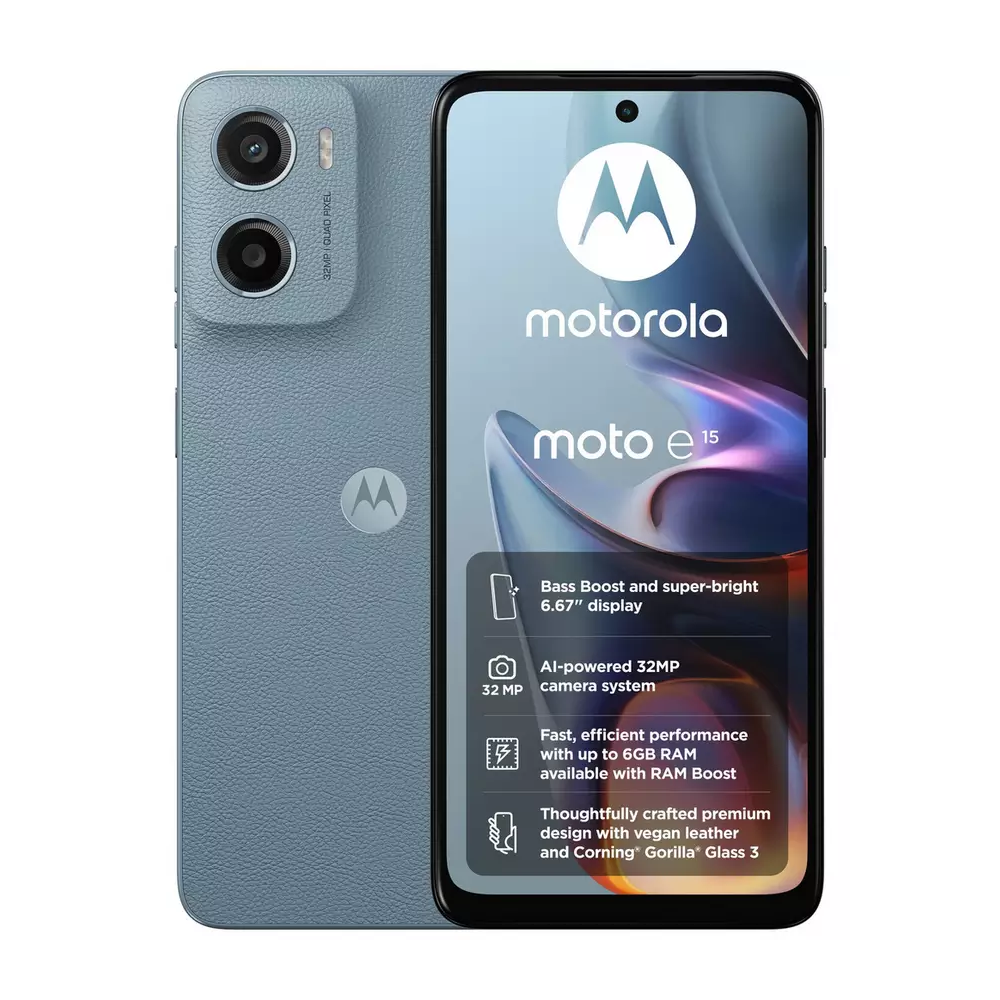Motorola Moto E15 64GB Dual Sim Unlocked Misty Blue Grade C Preowned