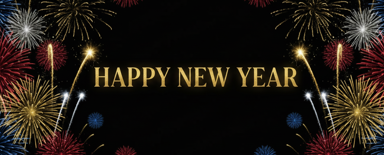 Happy New Year banner with fireworks