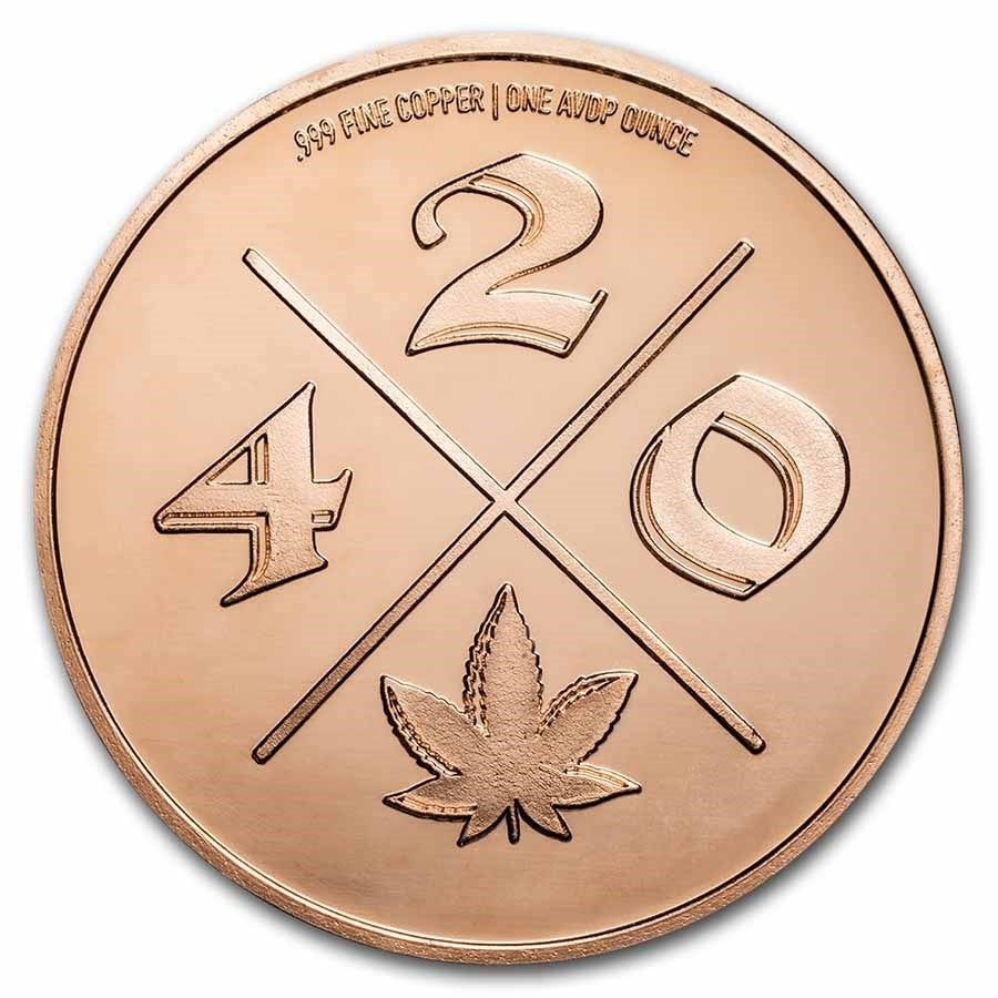 1 oz Copper Round Cannabis 420 Leaf