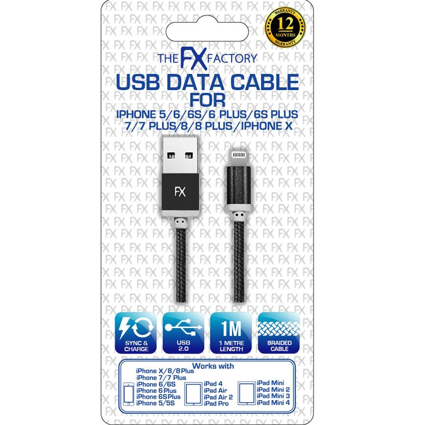 Lighting Cable for iPhone & iPad Braided 1Metre Cable